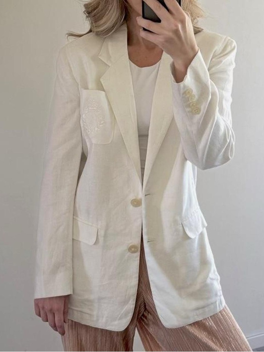 Lauren Ralph Lauren White Linen Tailored Blazer